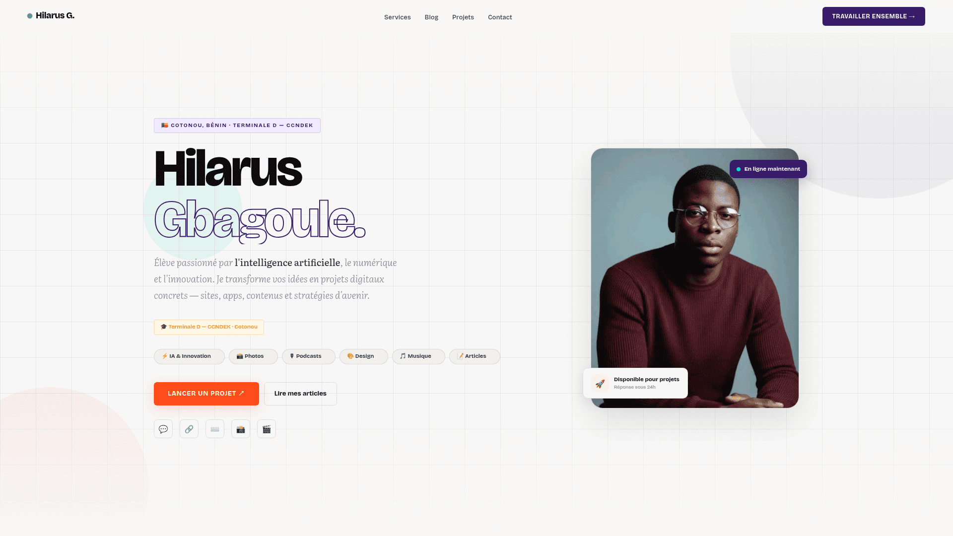 Aperçu complet du projet Hilarus Blog — Portfolio v1
