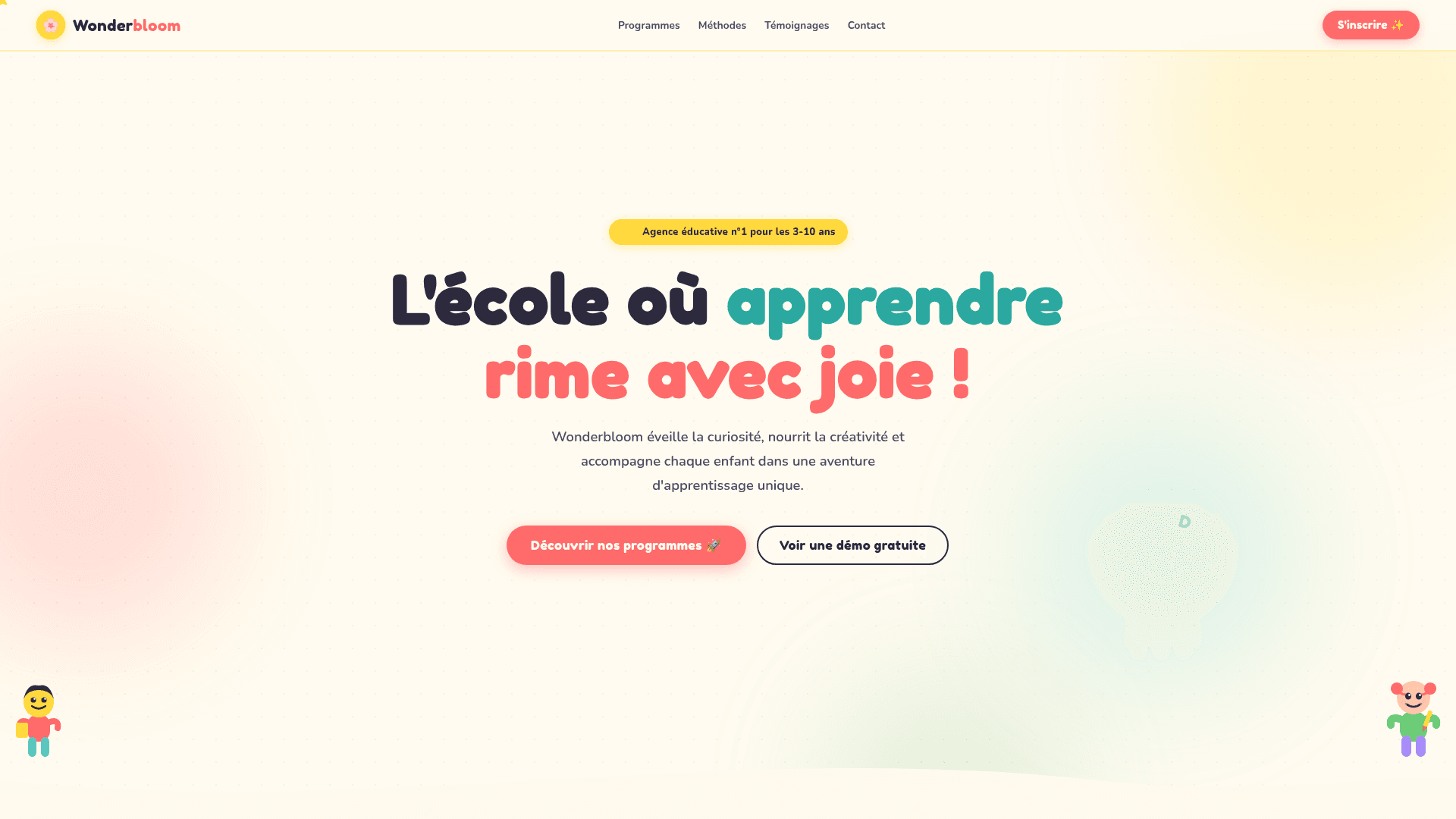 Aperçu complet du projet Wonderbloom — Plateforme éducative