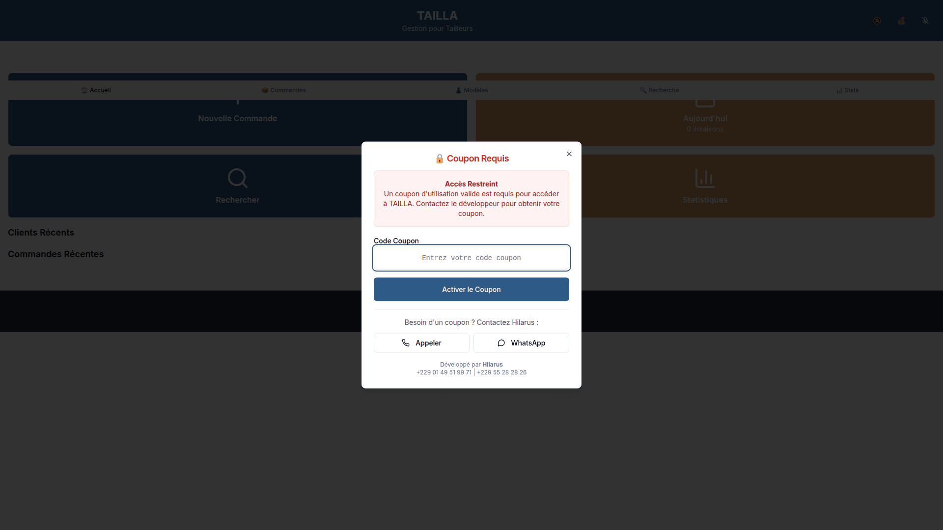 Aperçu complet du projet TAILLA — Gestion pour tailleurs