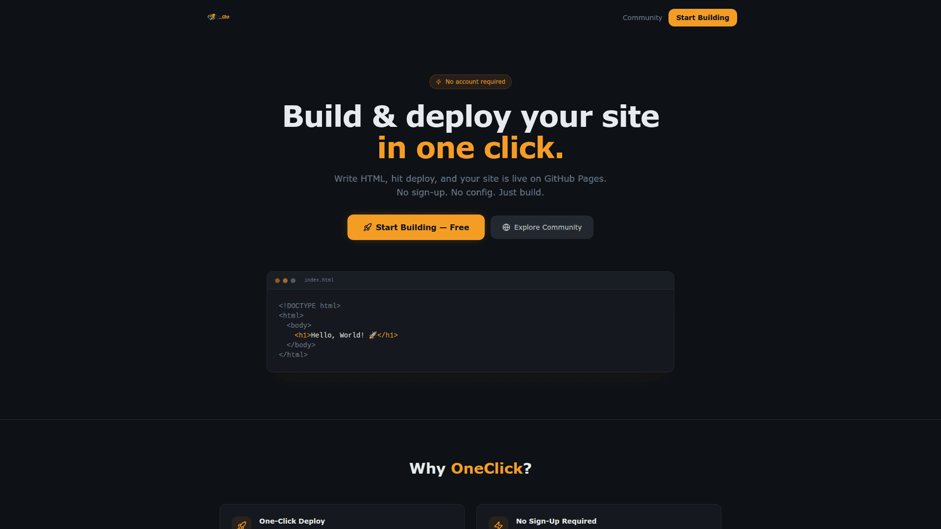 Aperçu complet du projet OneClick — Déploiement en un clic