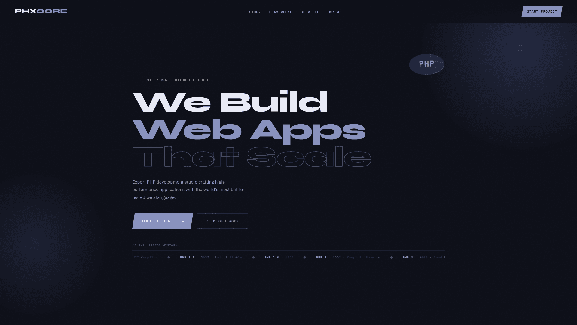 Aperçu complet du projet PHXCore — Studio PHP